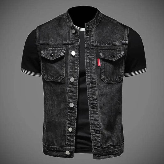 DUTRIEUX Men's Denim Motorcycle Vest - Retro Fashion for Casual Riding - Buy Center US