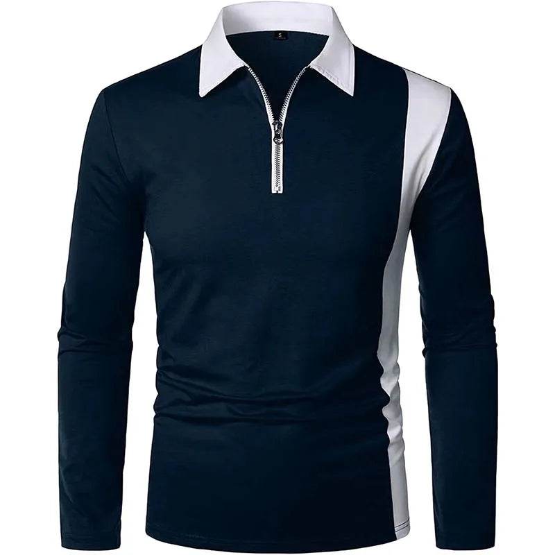 Men's Long Sleeve Contrast Color Patchwork Polo Shirt - Stylish & Breathable - Buy Center US