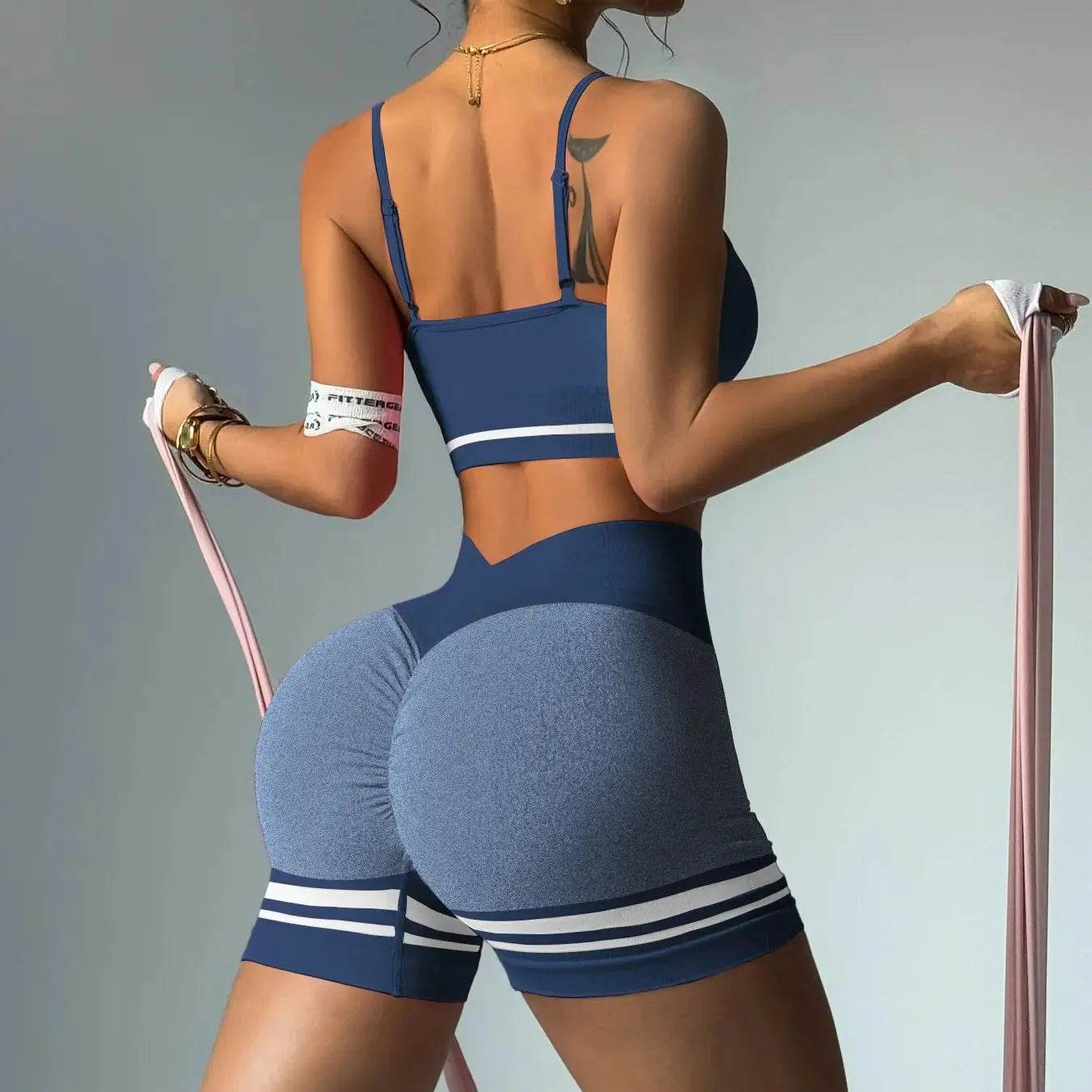 Women’s Outdoor Sports Set - V-Back Bra & Shorts for Gym Training - Buy Center US
