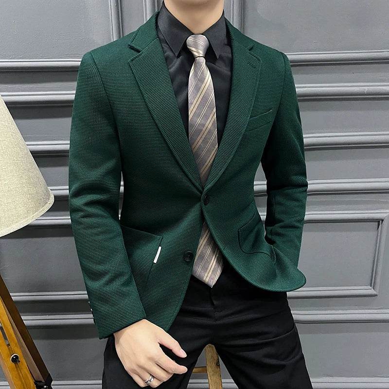 Men's Green Plaid Waffle Blazer - Trendy High-Quality Coat for Casual Style - Buy Center US