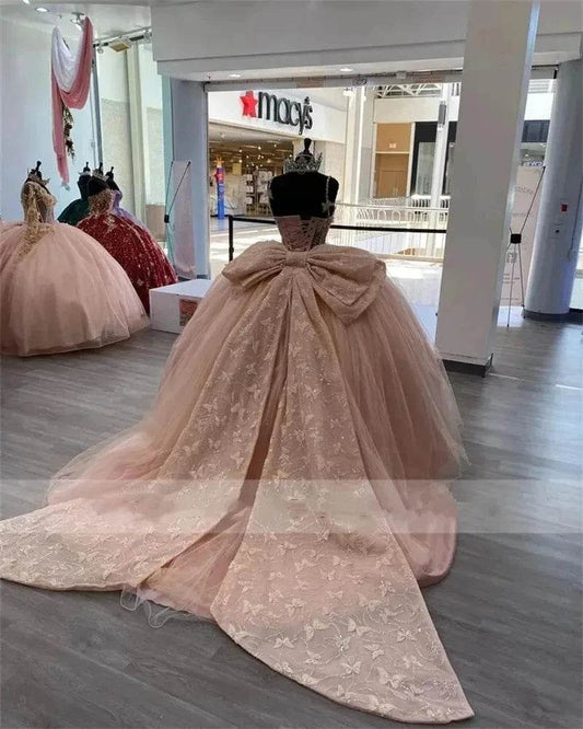 ANGELSBRIDEP Shiny Butterfly Quinceanera Dress with Big Bow Gown - Buy Center US