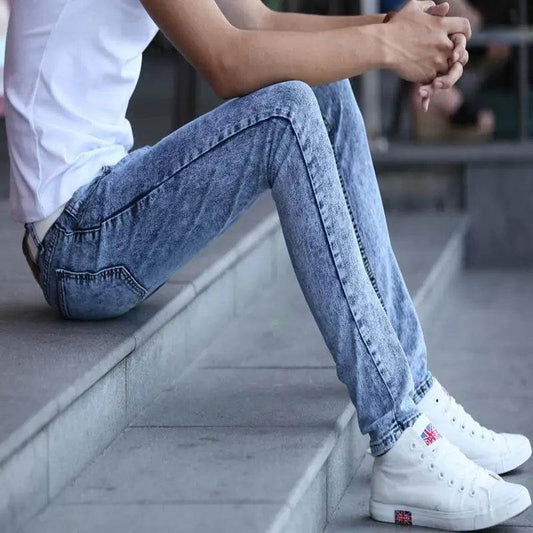 Cowboy Men's Slim Fit Denim Jeans - Korean Style Casual Trousers - Buy Center US