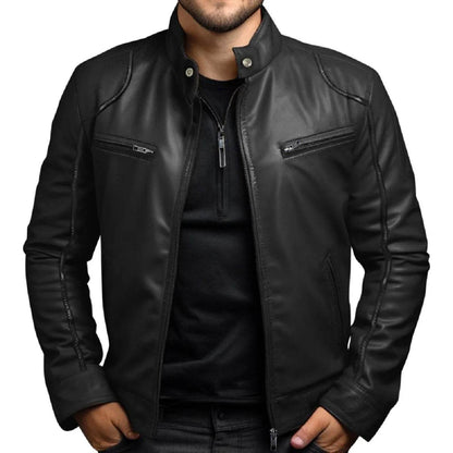 Donsignet Men's Biker Leather Jacket - Casual Stand-up Collar Design - Buy Center US