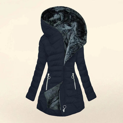 Women's Fleece Lined Hooded Jacket - Warm Plush Overcoat for Winter - Buy Center US
