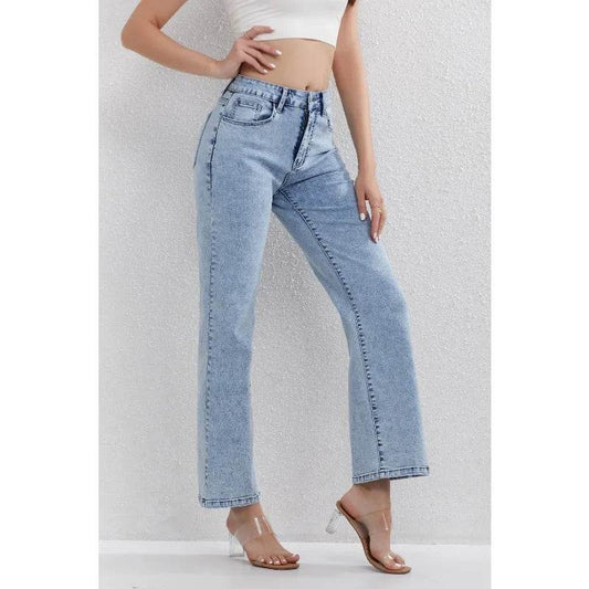 Women's Light Blue High Waisted Denim Jeans - Straight Leg Casual Style - Buy Center US