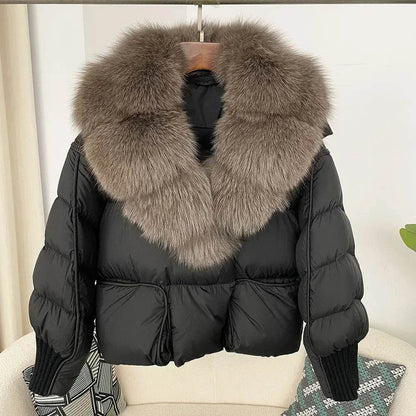 Women's Thick Warm Fox Fur Collar Coat - Casual Duck Down Jacket - Buy Center US