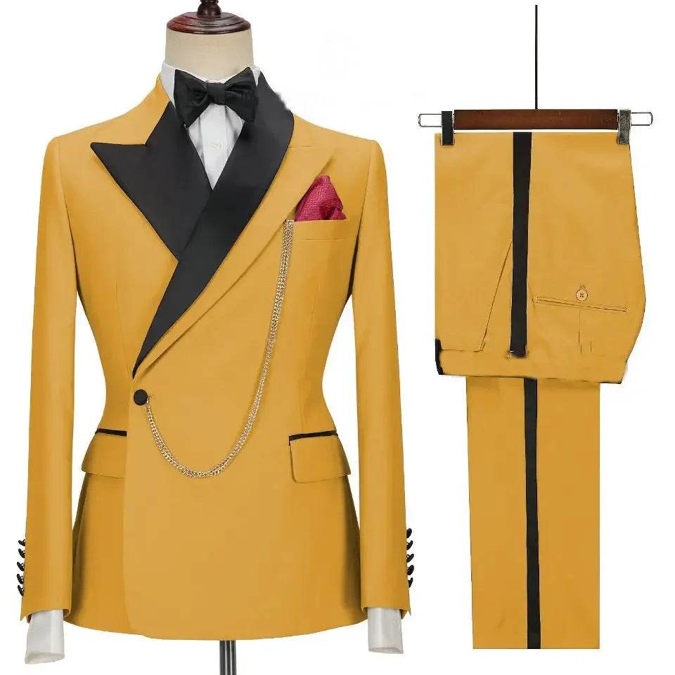 2024 Custom Black Tuxedo Suit for Men - Double Breasted, Peaked Lapel - Buy Center US
