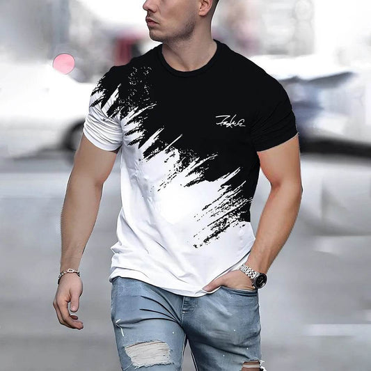 Casual Summer Men's T-Shirt - Color Contrast Print, Breathable & Lightweight - Buy Center US