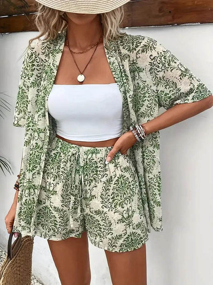 Women's Summer Loose Fit Cardigan and Shorts Two-Piece Set - Buy Center US
