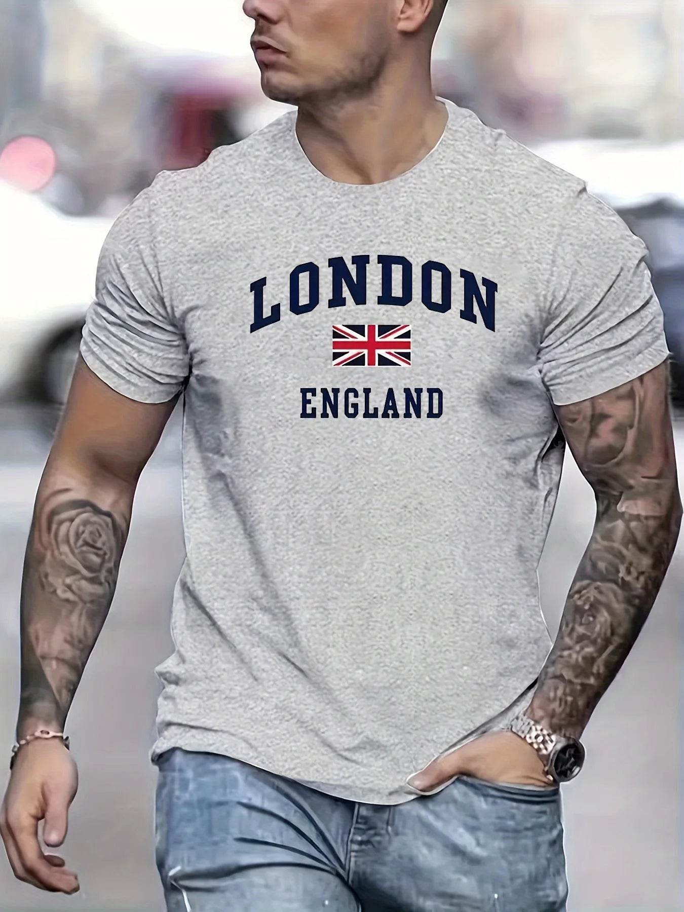 GUILAN Men's Plus Size Cotton T-Shirt - Casual London Pattern, Short Sleeves - Buy Center US