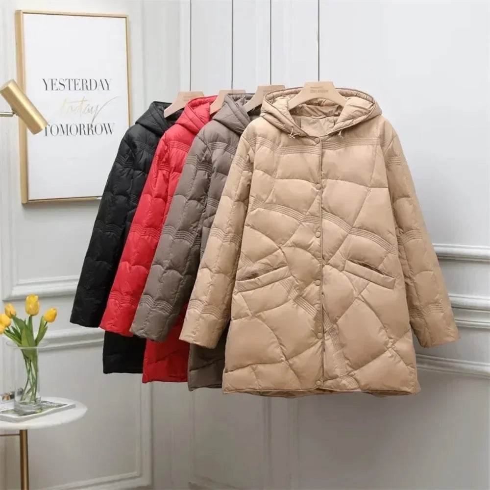 Women's Oversize Puffer Jacket - Casual Mid-length Duck Down Coat - Buy Center US