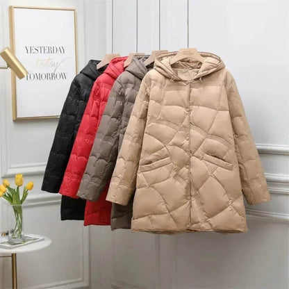 Women's Oversize Puffer Jacket - Casual Mid-length Duck Down Coat - Buy Center US