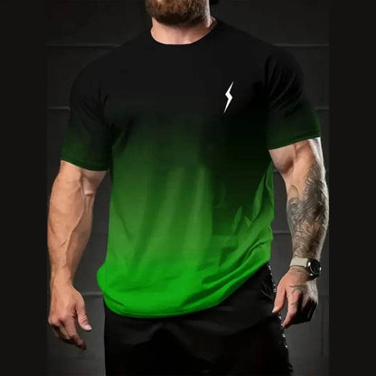 Gradient Men's Oversized T-Shirt - Lightning Print Casual Summer Top - Buy Center US