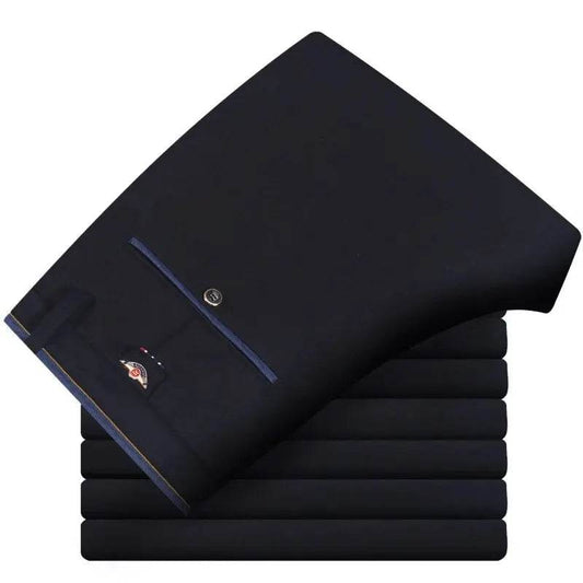 Men's Elastic Straight Pants - Casual Business Trousers in Solid Colors - Buy Center US
