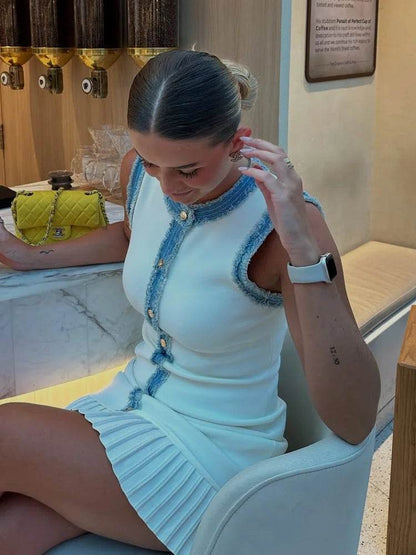 Chic Contrast Sleeveless Maxi Dress for Women - Elegant & Pleated - Buy Center US
