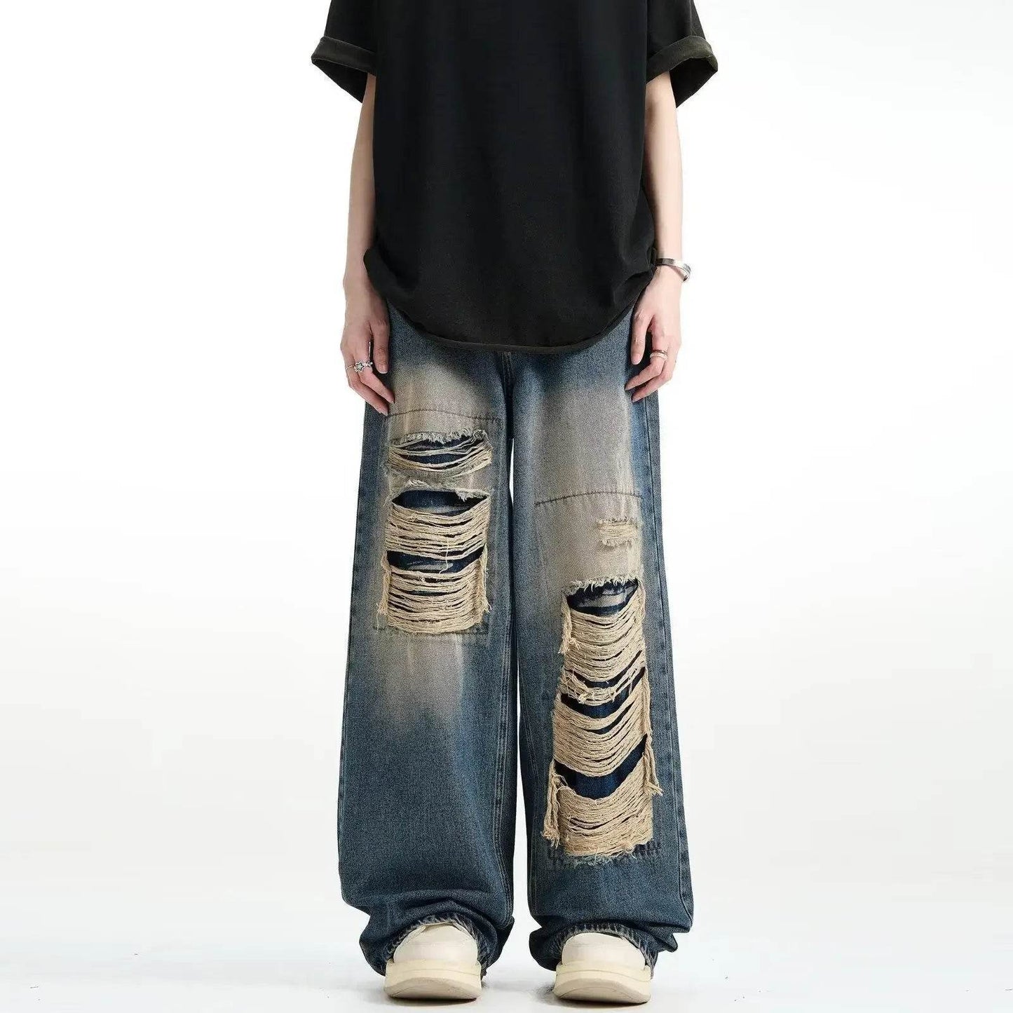 Donsignet Women's Vintage High Waist Ripped Wide Leg Jeans - Buy Center US