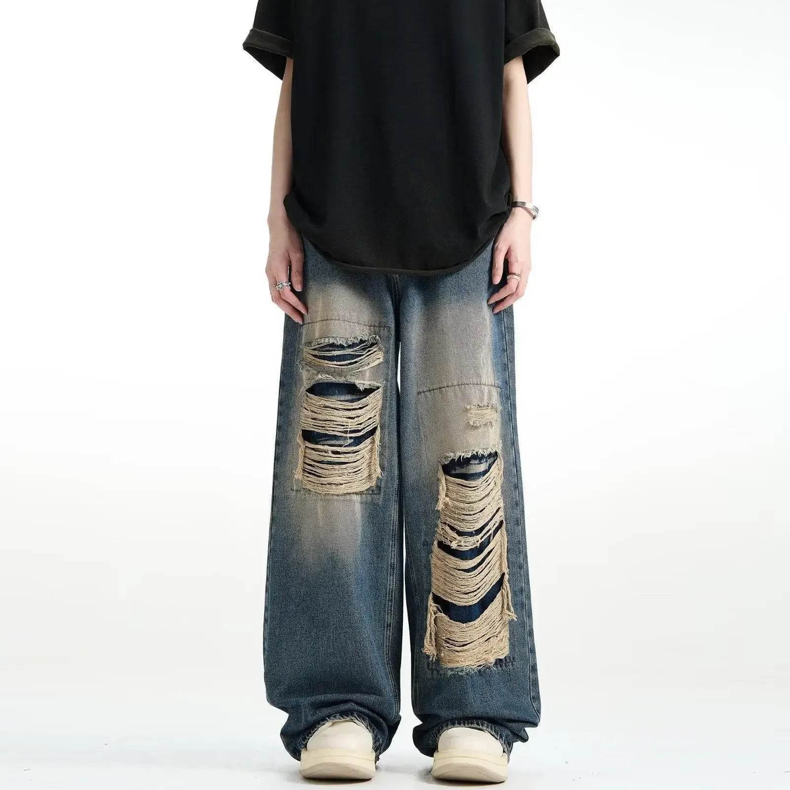 Donsignet Women's Vintage High Waist Ripped Wide Leg Jeans - Buy Center US