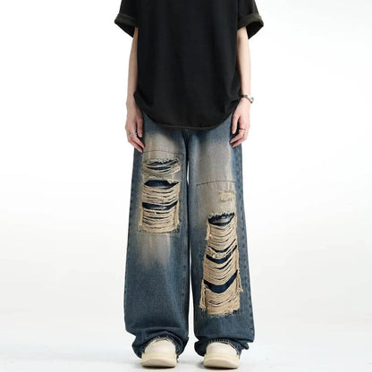Donsignet Women's Vintage High Waist Ripped Wide Leg Jeans - Buy Center US