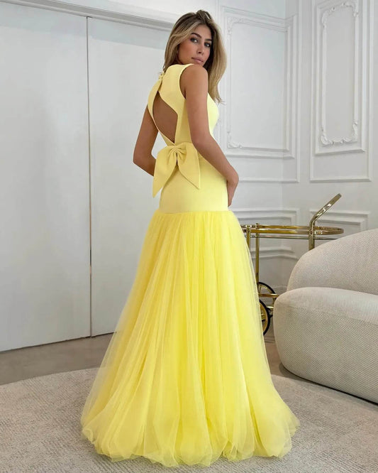 WDP Women's Yellow Two-Piece Party Dress - High Neck, A-Line Style - Buy Center US