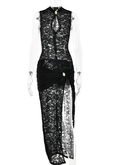 Fantoye Elegant Maxi Dress - Sexy Lace Hollow Slit for Parties - Buy Center US