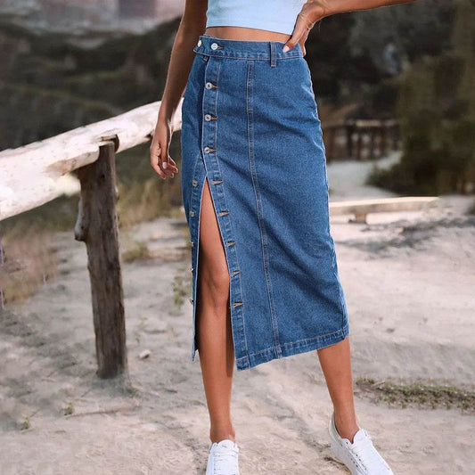 ILUKiss Casual High Quality Denim Maxi Skirt for Women - A-Line Style - Buy Center US