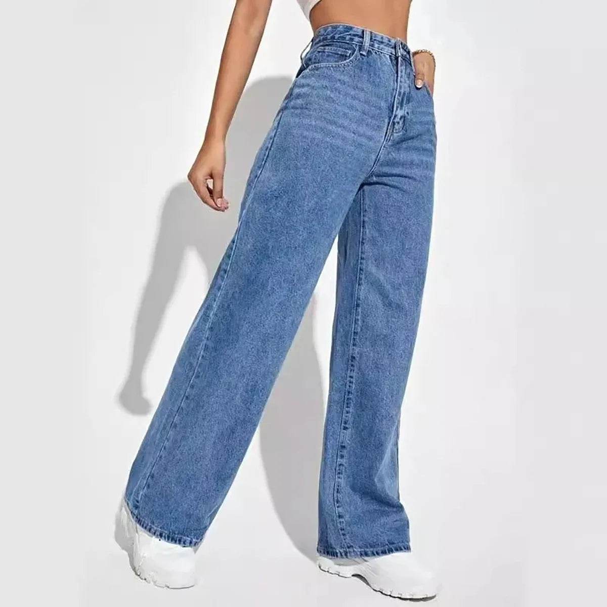 Y2K Retro High Waisted Blue Jeans for Women - Baggy Straight Fit - Buy Center US