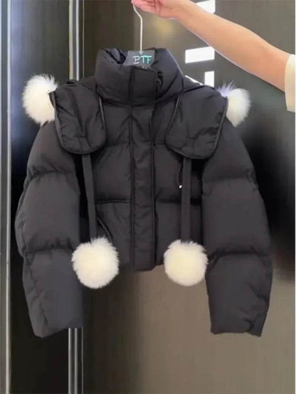 Women's Hooded Real Fox Fur Coat - Thick Puffer Jacket 2024 - Buy Center US
