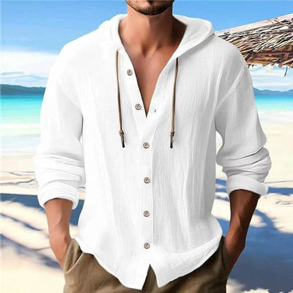 Casual Summer Men's Linen Shirt - Long Sleeve Hoodie Cardigan Top - Buy Center US
