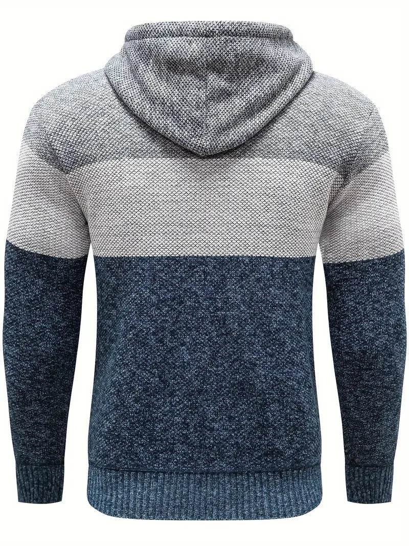 Men's Hooded Patchwork Cardigan - Comfortable Fall Zipper Sweater 3XL - Buy Center US