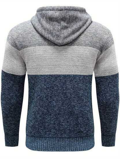 Men's Hooded Patchwork Cardigan - Comfortable Fall Zipper Sweater 3XL - Buy Center US