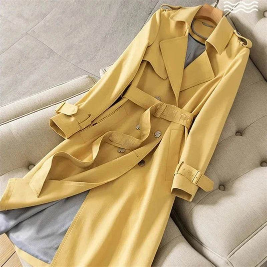 Women's Mid-Length Trench Coat - Casual Double-Breasted Style - Buy Center US