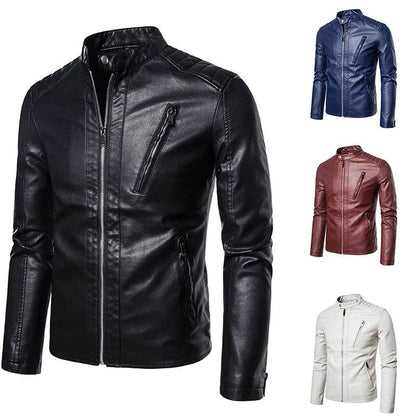 TRAF Men's Spring & Autumn Leather Jacket - Slim Fit Casual Coat - Buy Center US