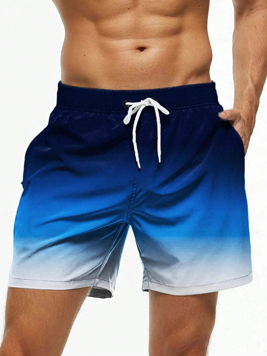 Men's Gradient Beach Shorts - Drawstring Swim Trunks for Summer Fun - Buy Center US