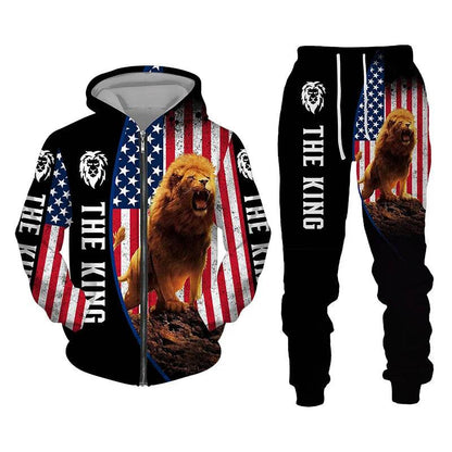 Men's 3D Lion Print Tracksuit - Casual Zipper Hoodie & Pants Set - Buy Center US