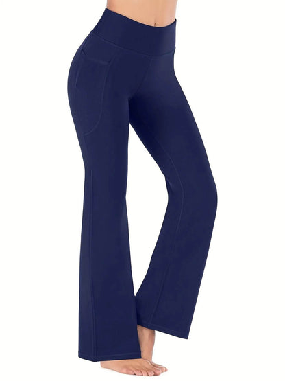 Women's Flared Yoga Pants with Pockets - High Waist, Casual Fit - Buy Center US