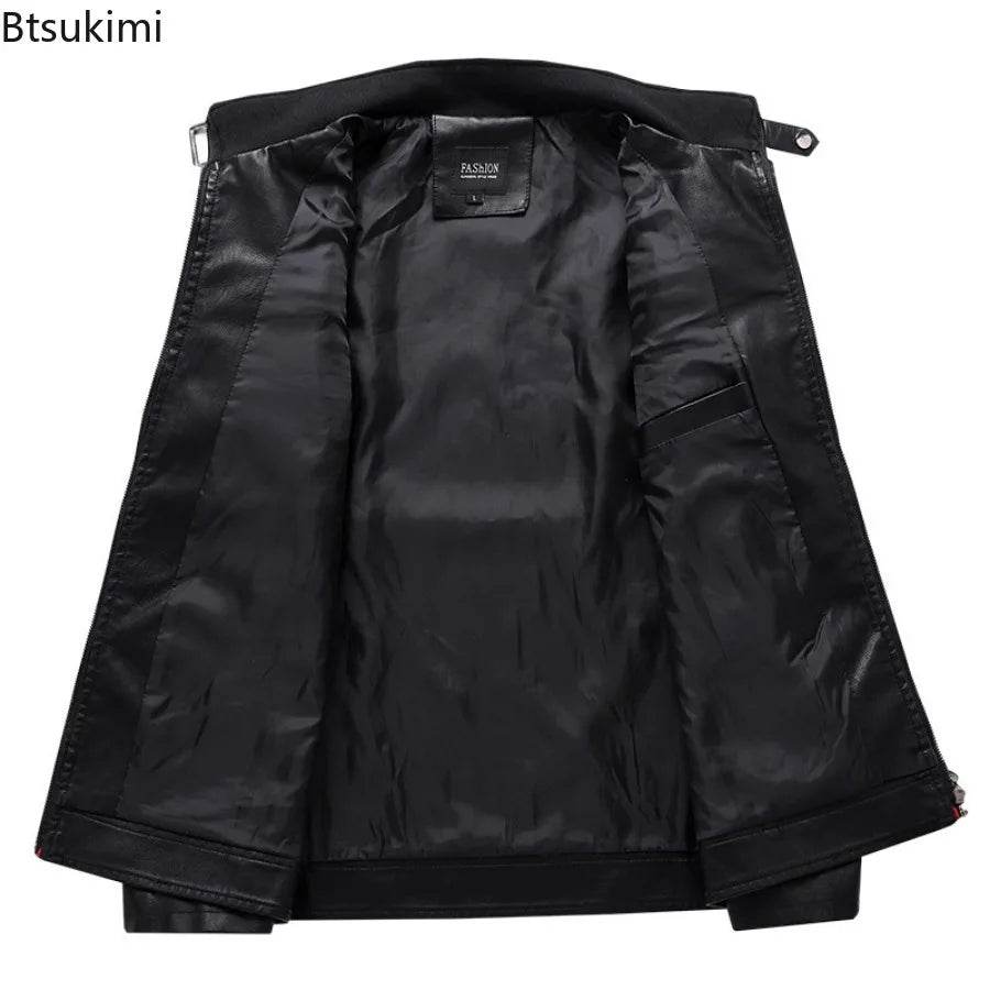 Btsukimi Men's Leather Motorcycle Jacket - Stylish Patchwork & Zipper Design - Buy Center US