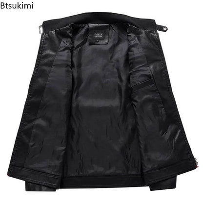 Btsukimi Men's Leather Motorcycle Jacket - Stylish Patchwork & Zipper Design - Buy Center US