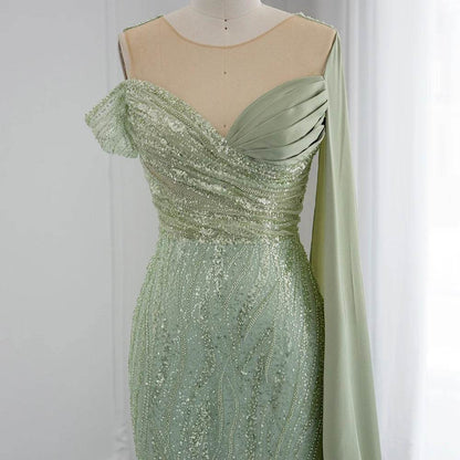 Sharon Said Sage Green Mermaid Evening Dress – Off The Shoulder Cape - Buy Center US