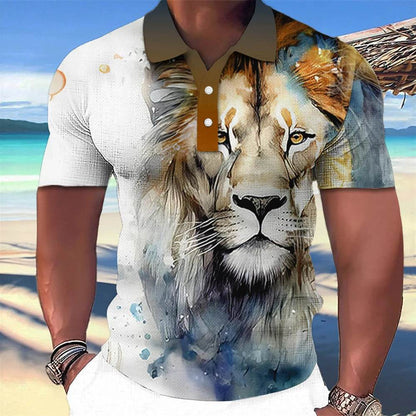 3D Wolf & Eagle Print Polo Shirt - Casual Short Sleeve Men’s Tee - Buy Center US