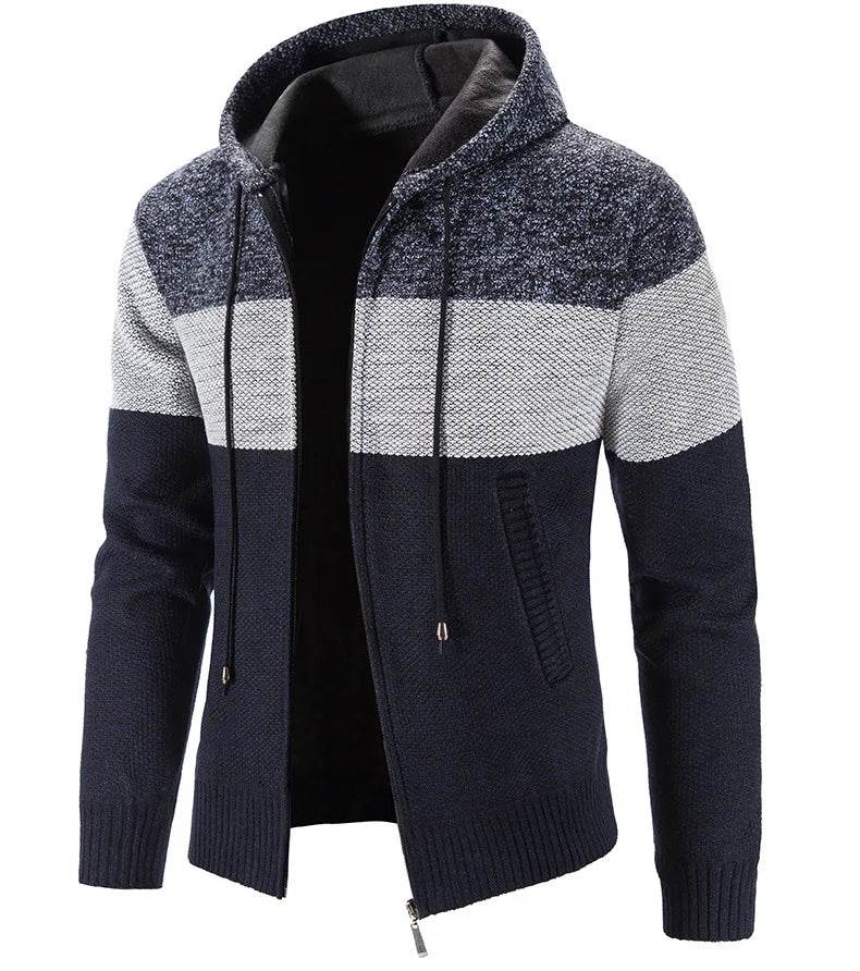 Men's Hooded Patchwork Cardigan - Comfortable Fall Zipper Sweater 3XL - Buy Center US