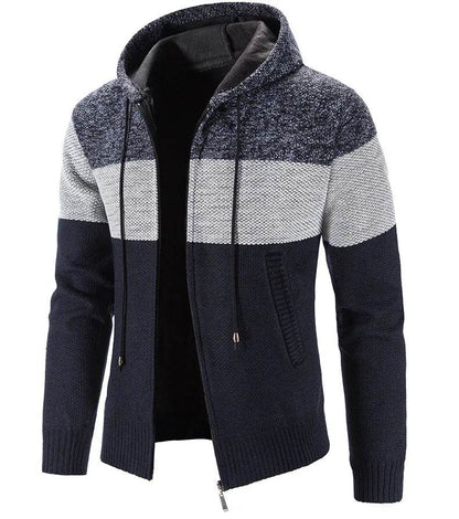 Men's Hooded Patchwork Cardigan - Comfortable Fall Zipper Sweater 3XL - Buy Center US