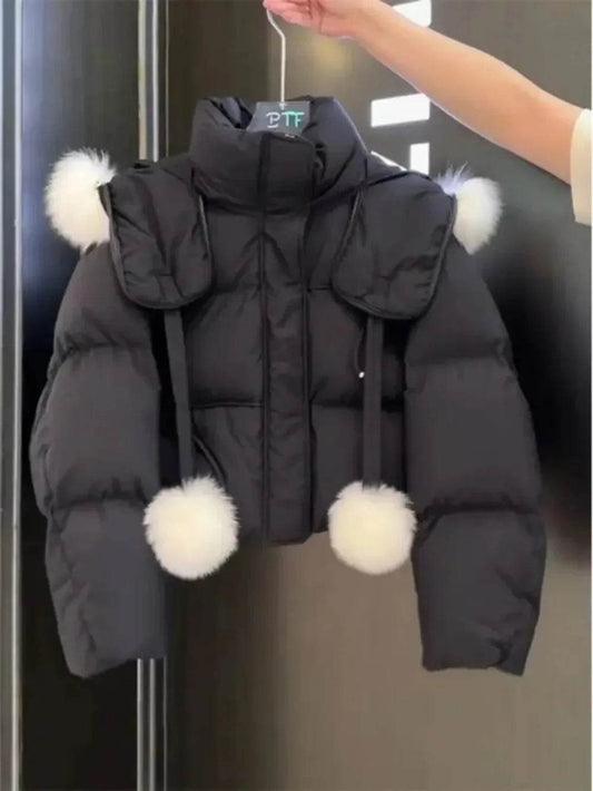 Women's Hooded Real Fox Fur Coat - Thick Puffer Jacket 2024 - Buy Center US