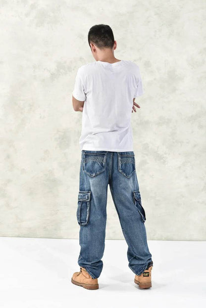 High Waist Baggy Streetwear Jeans for Men - Multi Pocket Denim Trousers - Buy Center US