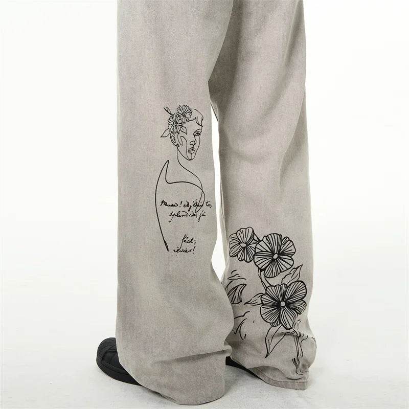 American Retro Graffiti Jeans for Men - Baggy Y2K Streetwear Style - Buy Center US