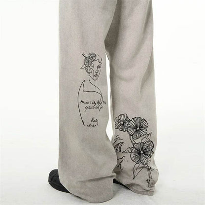 American Retro Graffiti Jeans for Men - Baggy Y2K Streetwear Style - Buy Center US