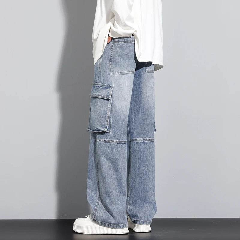 Men’s Wide Leg Jeans - Streetwear Cargo Pants with Big Pockets - Buy Center US