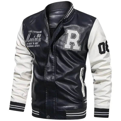 LANE Men's Casual PU Leather Motorcycle Jacket - Color Block Design - Buy Center US