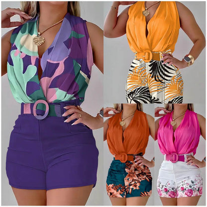 FUXIONGFU Women's Summer 2 Piece Set - Elegant Halter Top & Shorts - Buy Center US