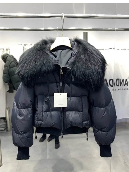 Women's Super Warm Duck Down Coat - Real Raccoon Fur Collar - Buy Center US