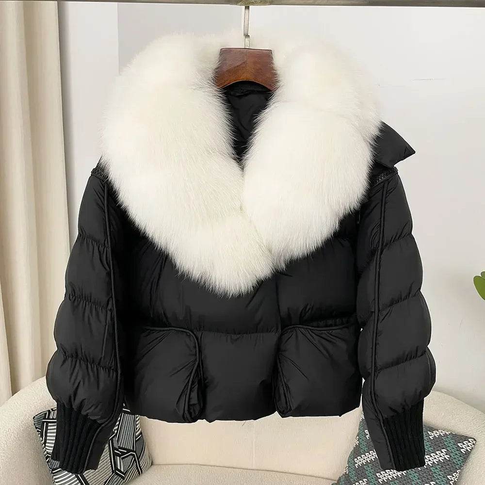 Women's Thick Warm Fox Fur Collar Coat - Casual Duck Down Jacket - Buy Center US